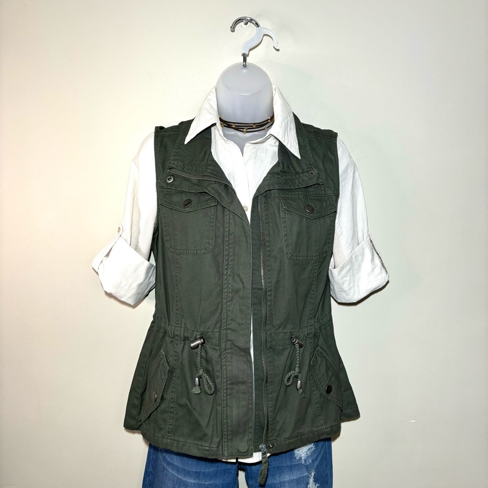 Hunter Green Utility Vest Military Cargo Style Pockets Safari 100% Cotton S NWT